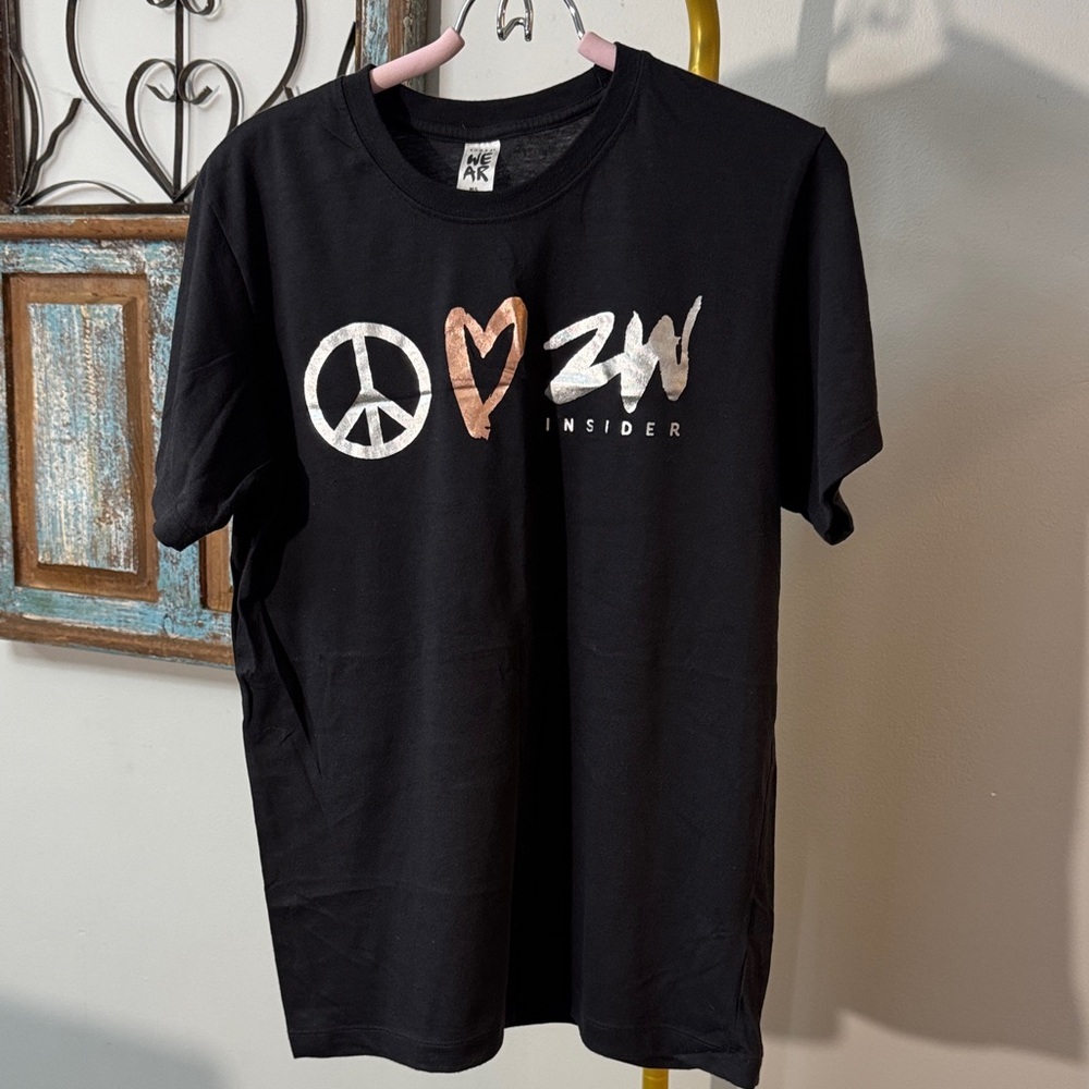 Zumba Fitness Black Tee with Metallic Rose Gold Heart and White Graphics EUC M-L - Picture 4 of 8